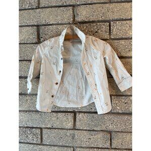 White Toddler Button-Up Shirt With Bunny & Carrot Print Long Sleeves Lightweight